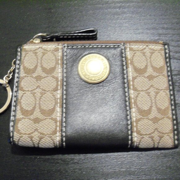 Coach Black and Brown Coin Pouch with Gold Accent - Picture 1 of 11